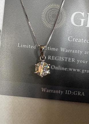 Цепочка подвеска с муассанитом 1 ct 925 серебро