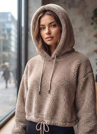 Укороченное плюшевое худи (толстовка из ворсистого флиса/pile hoodie) от бренда h&amp;m.