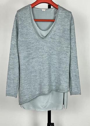 Poetry чудовий асиметричний комбінований светр в мятному кольорі baby alpaca + silk xl