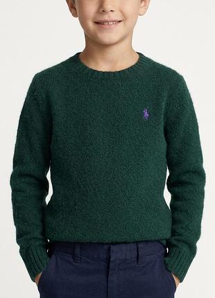Розкішний вовняний светр polo ralph lauren з кашеміром (зріст 128 см, 7-8 років) смарагдовий джемпер з вишивкою