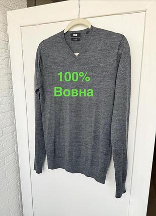 Чоловічий светр з v вирізом 100% вовна xs-s