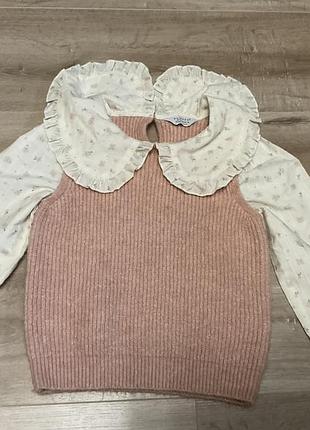 Джемпер обманка жилетка блузка з великим комірцем  primark 3-4 роки