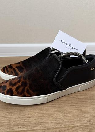 Жіночі шкіряні сліпони salvatore ferragamo gatteo leopard print calf hair slip-on sneakers