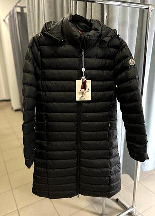 Удлиненная зимняя куртка moncler черного цвета s