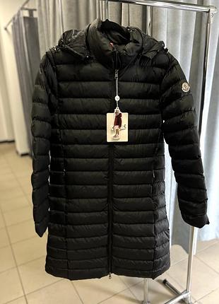 Черная зимняя куртка moncler, удлиненная модель, s