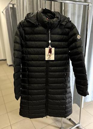 Зимняя черная куртка moncler удлиненная, размер s