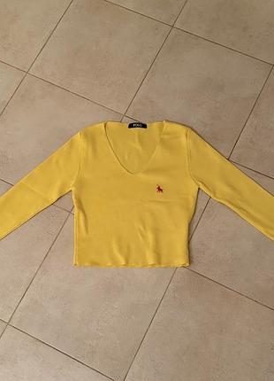 Жіноча кофта polo ralph lauren жовта вкорочена з вишивкою