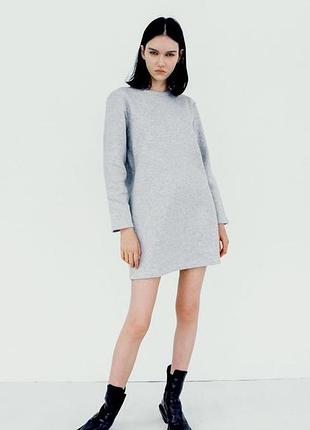 Трикотажное платье туника серый меланж zara m -l