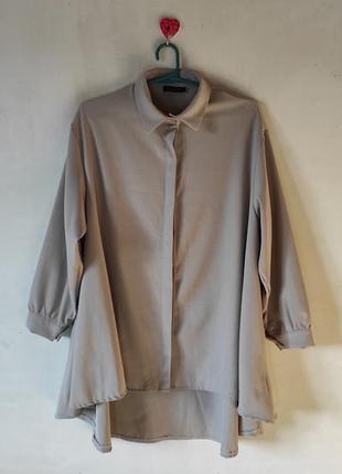 Бежева стильна сорочка туніка батал оверсайз obsession італія (xl / xxl / 3xl, 52-56)