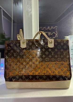 Сумка жіноча louis vuitton вінтажна прозора тоут з принтом monogram