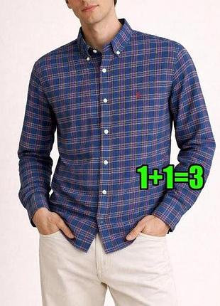 😉1+1=3 стильна синя чоловіча сорочка оксфорд в клітинку ralph lauren, розмір 46 - 48