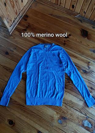 Чоловічий джемпер 100% вовна меринос linea merino wool, розмір s, блакитний