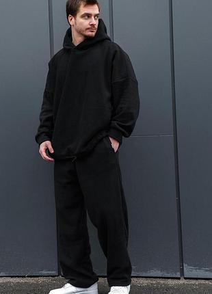 Чоловічий оверсайз флісовий спортивний костюм without direction black