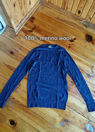 Мужской джемпер 100% шерсть меринос linea (merino wool, s, темно-синий)
