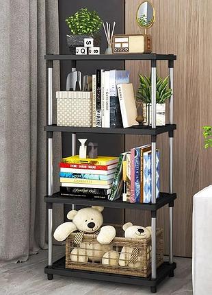 Полиця підлогова 4-ярусна відкрита чорно-срібляста