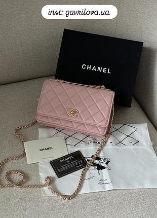 Сумка calfskin quilted perfect fit wallet on chain pink/gold💗