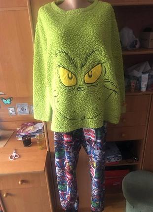 Пижама, комплект, костюм, верх-шерпа, низ-фліс, 2xl. dr.seuss. grinch.