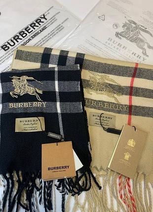 Шарф унісекс burberry чорний кашеміровий у клітинку