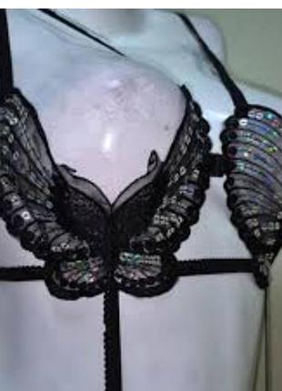 Бюстгальтер жіночий cottelli collection чорний з паєтками у формі метеликів