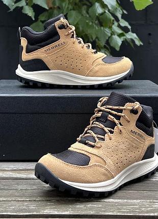 Черевики дитячі merrell шкіряні на шнурівці бежево-чорні