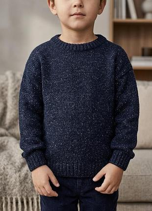 Теплий в'язаний дитячий светр h&m з вовною та шерстю 98-104-110 см (3-5 років). синій меланжевий джемпер кофта оверсайз для дівчинки / хлопчика. ідеал