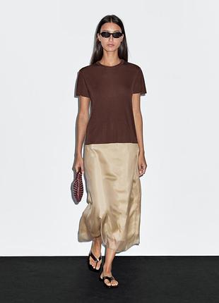 Шовкова спідниця міді massimo dutti оригінал жіноча бежева юбка на лляній підкладці
