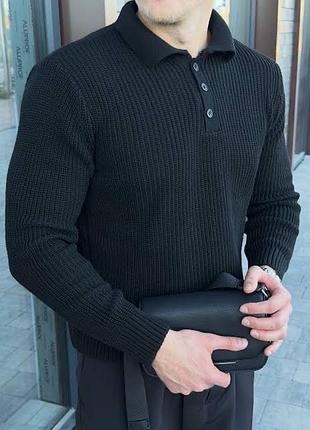 Вʼязаний джемпер-поло з відкладним коміром,розмір l
