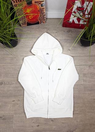 Худі lacoste біле на блискавці з капюшоном