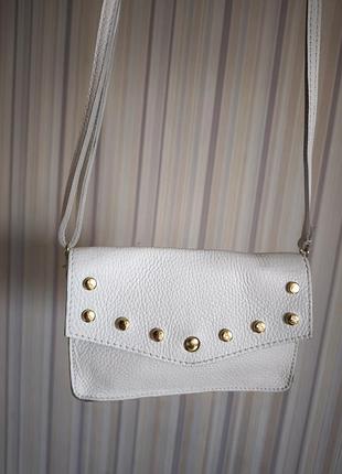 Фирменная женская кожаная  сумка  кросс боди  genuine leather, made in italy.