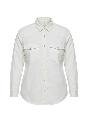 Жіноча джинсова сорочка на кнопках h&m & denim oversize білого кольору | розмір eur m | 100% бавовна