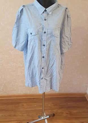 Мужская хлопковая рубашка f&amp;f blue размер xl летняя голубая с коротким рукавом