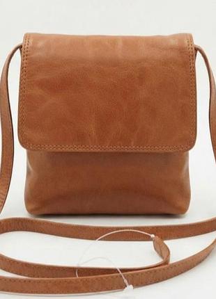 Новая кожаная сумка кросс-боди real leather итальялия / коричневая сумка через плечо.