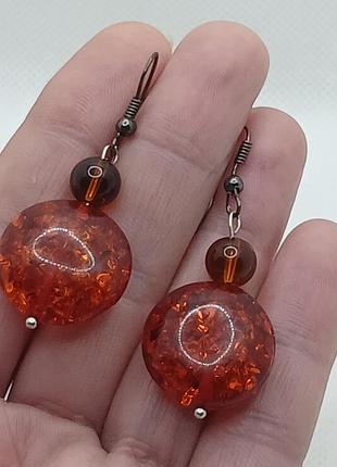 Серьги сережки янтарь бижутерия