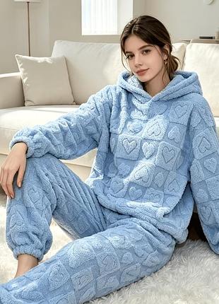 Зимняя теплая плюшевая пижама с капюшоном
