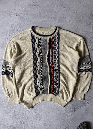 Вінтажний вʼязаний светр coogi style, автентичний орнамент, розмір m-l