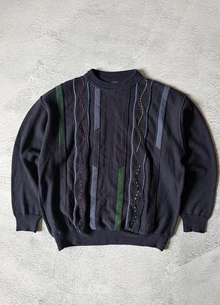 Вінтажний светр з орнаментом coogi style, автентичний, розмір s-m