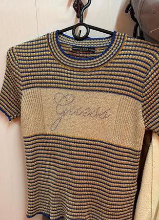 Жіноча кофтинка guess у смужку з люрексом та стразами