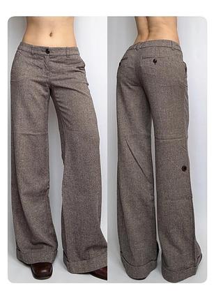 Брюки шерсть esprit 40 l коричневые низкая средняя талия посадка клеш flared bootcut wide leg прямые широкие vintage винтаж 2000s 90s ретро палаццо