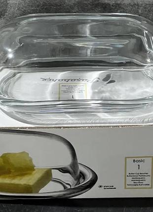 Масляна скляна з кришкою, в коробці.