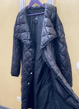 River island — элегантное чёрное пальто макси, стёганое, свободного кроя, uk 14 / l