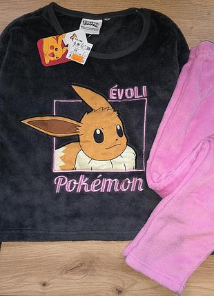 Піжама дитяча kiabi pokémon плюшева, 8 років, сіро-рожева