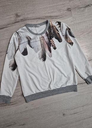 Жіночий світшот / джемпер з принтом пір'я "new collection" (розмір m / 46)