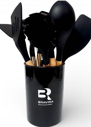 Набір кухонного приладдя bravira br2201 на підставці12 предметів чорний