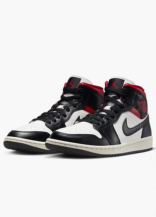 Кросівки nike air jordan 1 mid високі біло-чорно-червоні