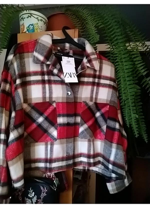 Куртка-сорочка жіноча zara у клітинку коротка