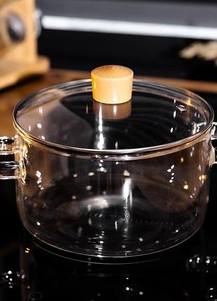 Кастрюля из боросиликатного стекла 1.8 л с прозрачными ручками yiwu hp-gp-36