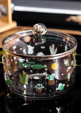 Кастрюля из боросиликатного стекла summer cactus 1.8 л yiwu hp-gp-37