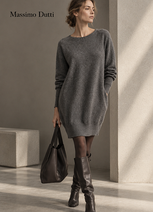 Massimo dutti - стильное шерстяное платье-свитер с кашемиром, размер m