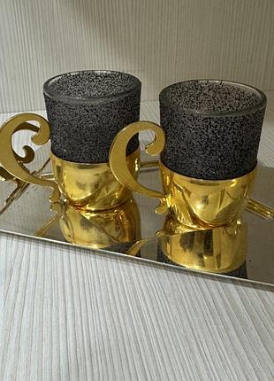 Вінтажний італійський набір для кави на дві персони (tête-à-tête) з посрібленням/ позолотою