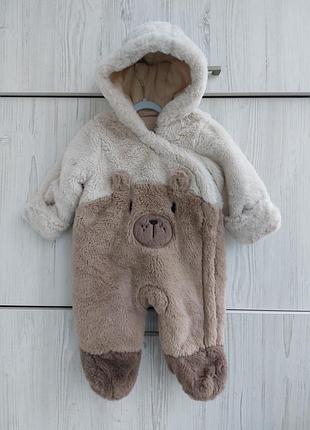 Теплий м'ягесенький плюшевий комбінезон teddy tu на 0-3м демісезон